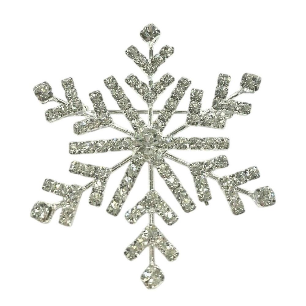 NWOT Christmas Holiday Brooch Festive Silvertone White Rhinestone Snowflake Pin